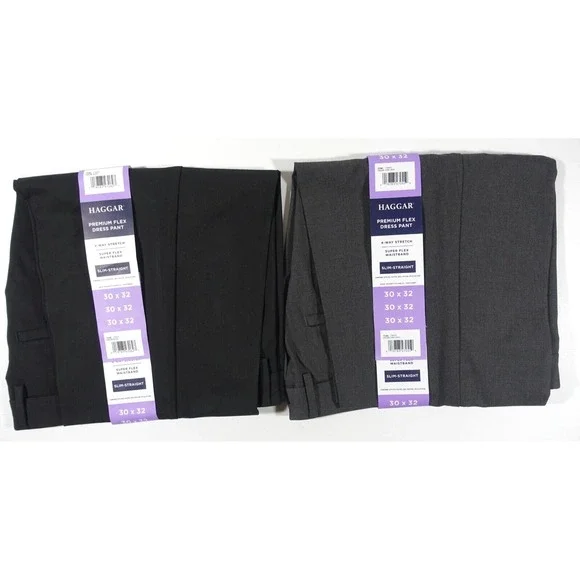 2 Pair Haggar Premium Flex Dress Pants Men 30x32 Slim Straight 4-Way Stretch  NWT - www.confineg.com